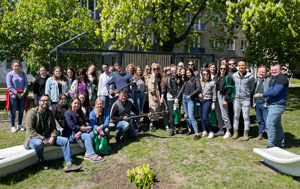 Colleagues from office in Lodz, Poland, gather after volunteering project in Anstadt Square