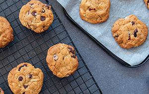 Oven tray of freshly baked cookies