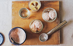 Scoops of ice cream from a tub