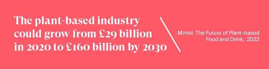 The plant-based industry could grow from £29 billion in 2020 to £160 billion by 2030 - Mintel: The future of plant-based food and drink, 2022