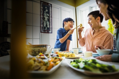 Happy family sharing a meal