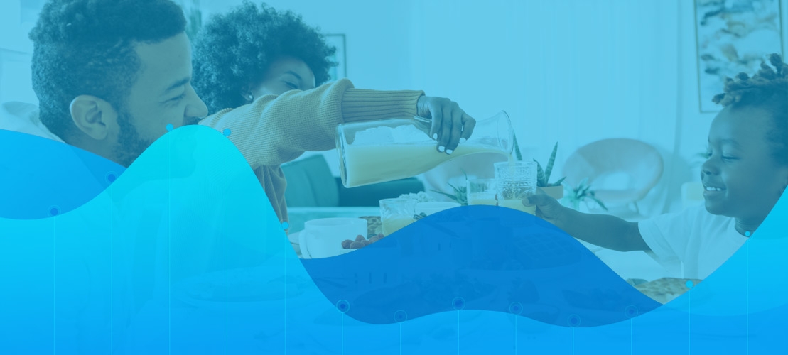 Graph overlaid on family meal with blue tinge